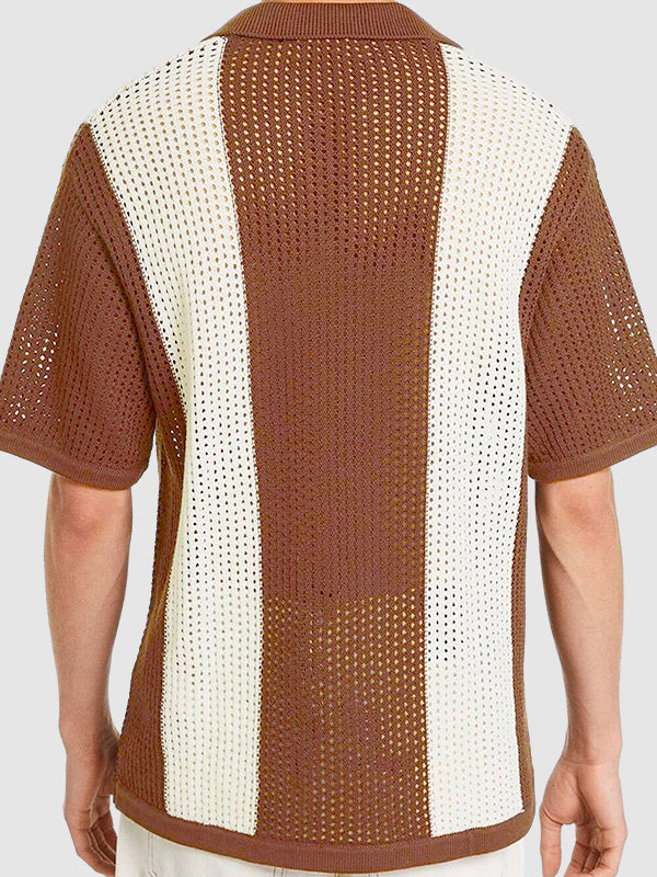 Męski sweter polo z dzianiny, z kolorowymi wstawkami