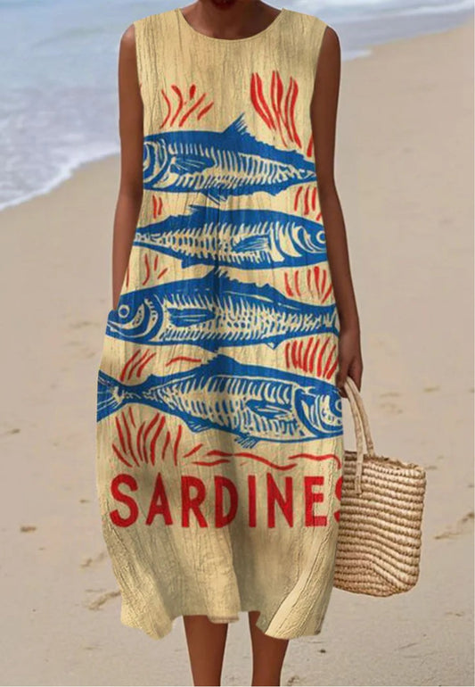 DIANA - SUKIENKA Z WZOREM RYB W STYLU VINTAGE